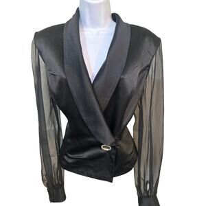 J.R. Nites by Caliendo black Satan jacket w/sheer arms. Dbl.breasted . Size 12